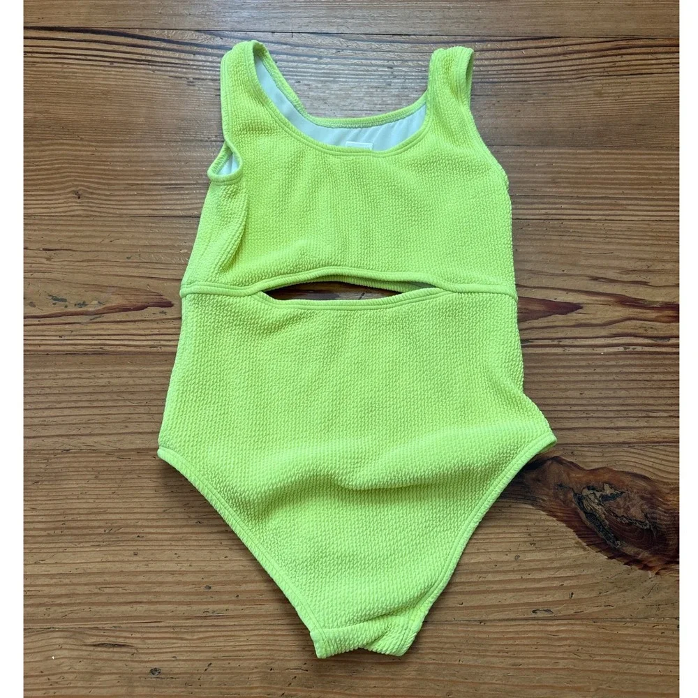 Derek Heart Swimsuit Kids‎ Neon Green Textured Cutout One Piece SIZE 10